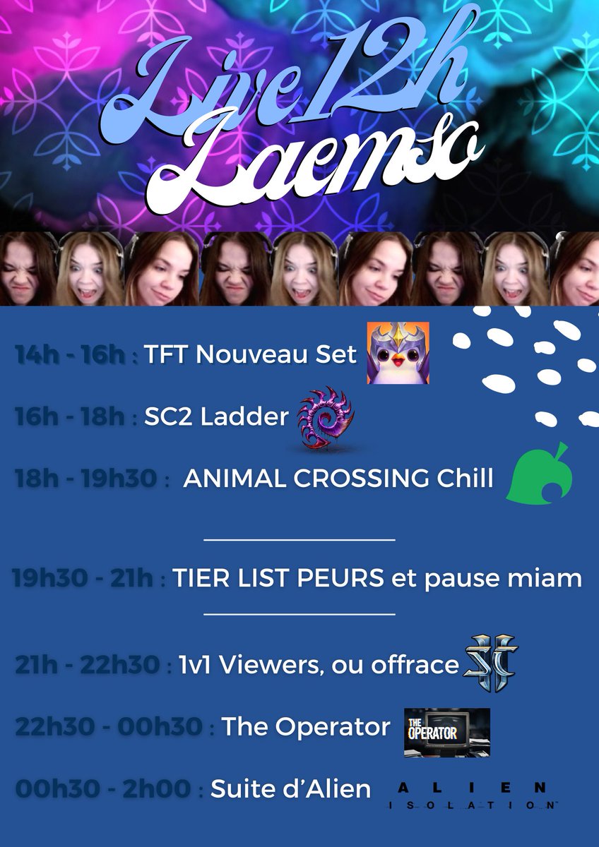 Ce samedi à 14h ! ☀️

Programme bien chill pour un live 12h, ça fait longtemps !

Des bisous