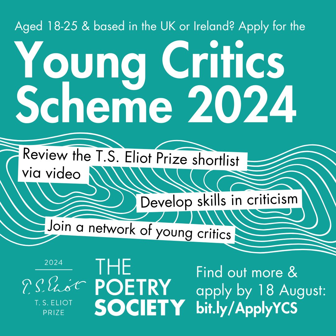 LIVEwire Poetry ⚡️ (@livewirepoetry) on Twitter photo Calling all poets (or poetry fans) aged 18-25! <a href="/PoetrySociety/">The Poetry Society</a> is running its highly successful Young Critics Scheme again this year.
It's a brilliant opportunity to develop skills and meet like-minded people. The deadline to apply is 18 Aug.
More info 👇
surveymonkey.com/r/YoungCritics Calling all poets (or poetry fans) aged 18-25! <a href="/PoetrySociety/">The Poetry Society</a> is running its highly successful Young Critics Scheme again this year.
It's a brilliant opportunity to develop skills and meet like-minded people. The deadline to apply is 18 Aug.
More info 👇
surveymonkey.com/r/YoungCritics