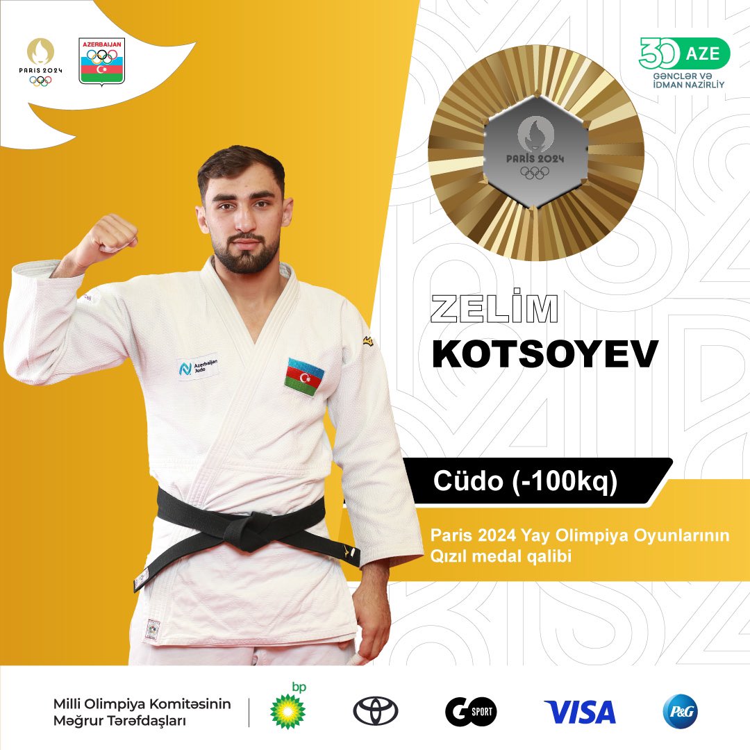 Azərbaycanın Olimpiya Çempionu: Zelim Kotsoyev🌟

Zelim Kotsoyev Paris 2024 Yay Olimpiya Oyunlarında qızıl medal qazanaraq bu günü Azərbaycan xalqı üçün xüsusi etməyi bacardı!

Qələbə münasibətilə xalqımızı təbrik edirik! 

#paris2024 #teamAZE #Olympics #StrongerTogether