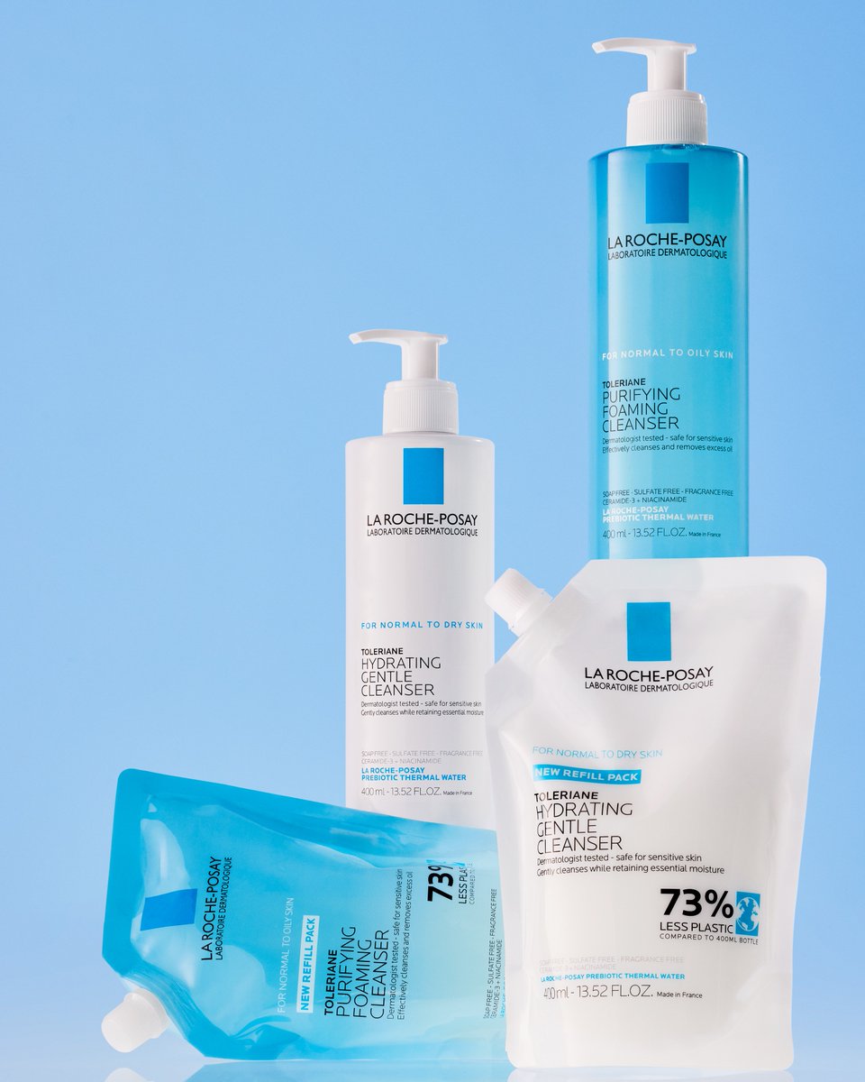 LaRochePosayUSA's tweet image. Restock with ease 👌 
 
Introducing our all-new Toleriane refill pouches, developed using 73% less plastic, filling one 400ml bottle! 

Have you tried yet? 💙 

#LaRochePosayUSA #LifeChangingDermatology #refillable