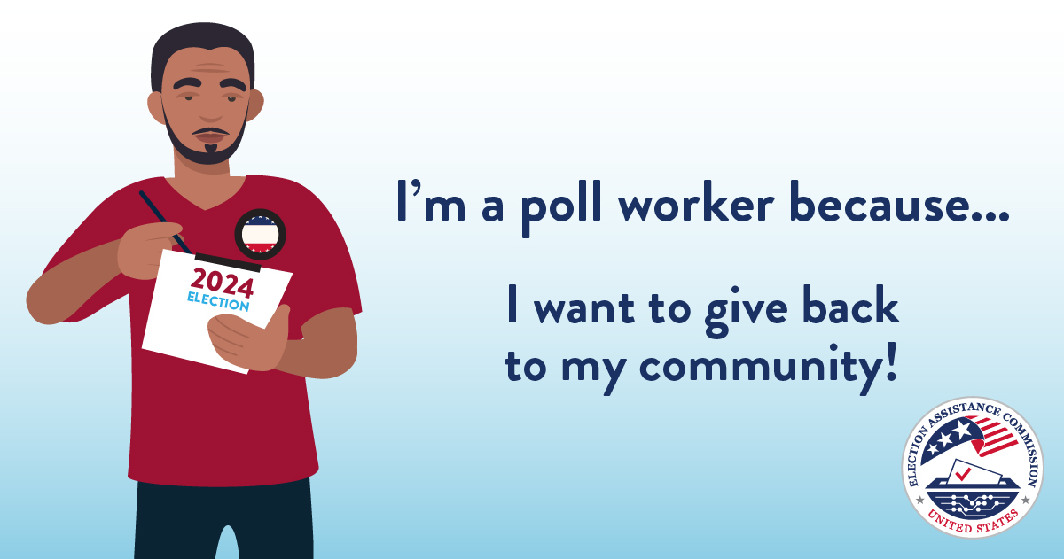 BeAPollWorker's tweet image. Becoming a poll worker is a great way to make a difference during early voting and on Election Day, and help elections run smoothly. Learn how you can #HelpAmericaVote in your community by visiting helpamericavote.gov