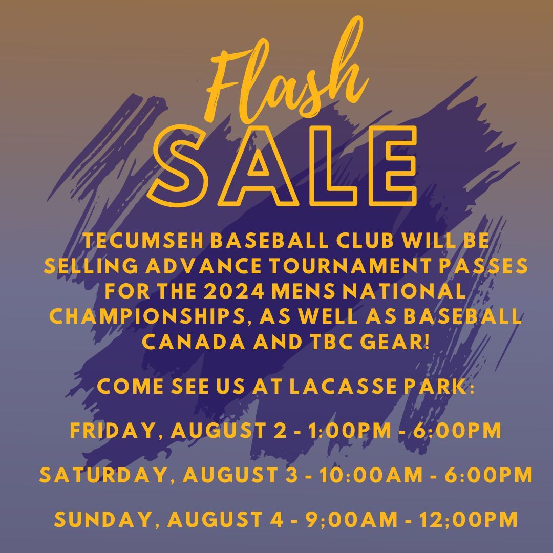 TBC will have 2024 Men's National Championship tournament passes for sale at Lacasse Park this weekend! We will also have Baseball Canada and TBC gear for sale. Lacasse is hosting some OBA games so come and see us for some gear, tickets and great baseball!