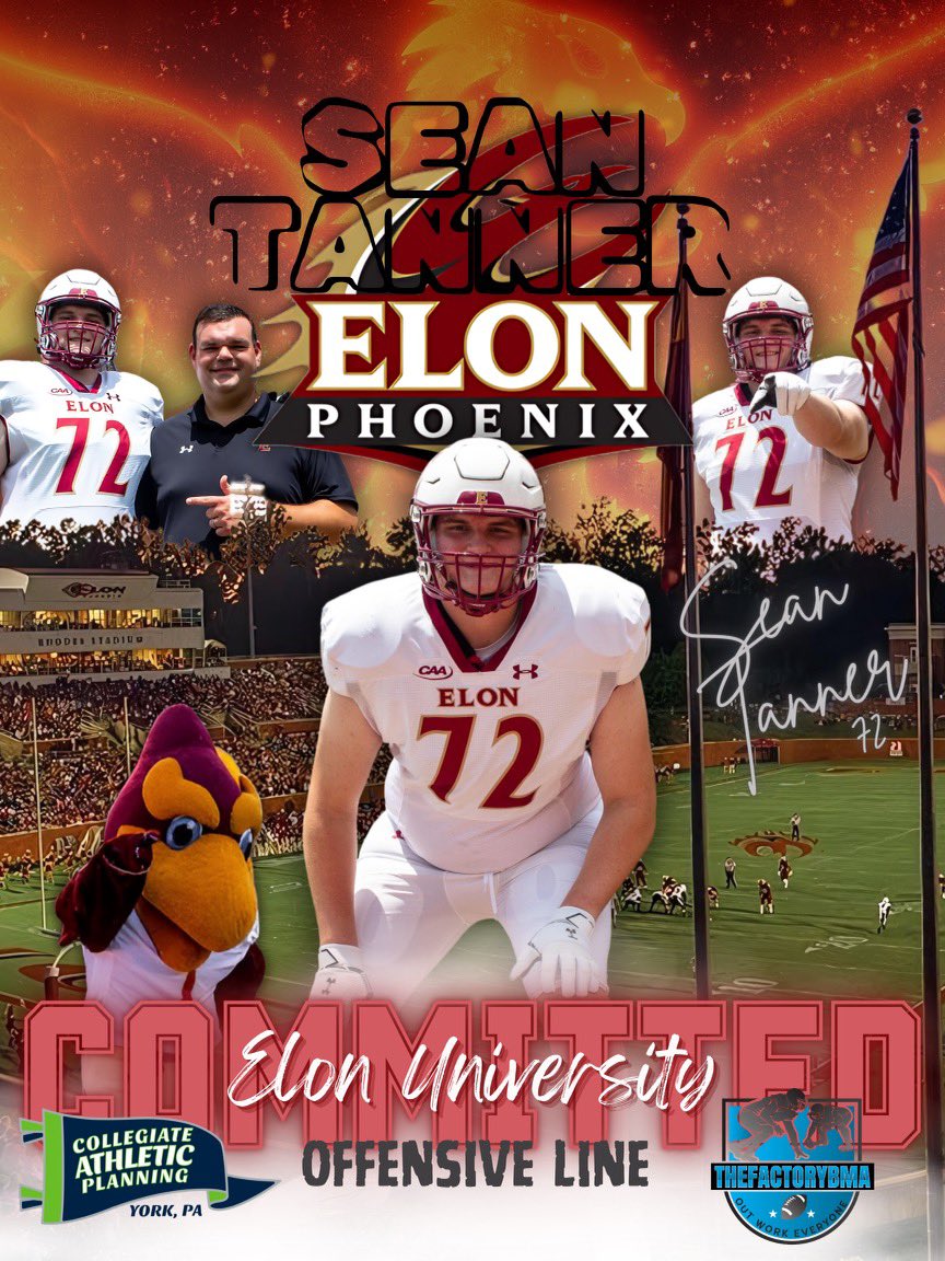 Sean Tanner (@sean_t72) on Twitter photo So excited to announce that I am 100% committed to <a href="/ElonFootball/">Elon Football</a>!!!!
<a href="/Coach_Stad/">Alex Stadler</a> <a href="/TonyTrisciani/">Tony Trisciani</a> <a href="/Coach_D_Folmar/">Drew Folmar</a> <a href="/CoachCregger/">Ben Cregger</a> <a href="/thefactorybma/">TheFactoryBMA</a> <a href="/AFL_YorkPA/">AFL York PA</a> <a href="/RLFootball/">Red Lion Football</a> <a href="/jesseshay/">Jesse Shay</a> <a href="/tombell64/">Thomas Bell</a> <a href="/TaylorGreen14/">Taylor Green</a> <a href="/RussellStoner24/">Russell Stoner</a> <a href="/CoachMattGrz/">Matthew Grzechowiak</a> #25rising #AED So excited to announce that I am 100% committed to <a href="/ElonFootball/">Elon Football</a>!!!!
<a href="/Coach_Stad/">Alex Stadler</a> <a href="/TonyTrisciani/">Tony Trisciani</a> <a href="/Coach_D_Folmar/">Drew Folmar</a> <a href="/CoachCregger/">Ben Cregger</a> <a href="/thefactorybma/">TheFactoryBMA</a> <a href="/AFL_YorkPA/">AFL York PA</a> <a href="/RLFootball/">Red Lion Football</a> <a href="/jesseshay/">Jesse Shay</a> <a href="/tombell64/">Thomas Bell</a> <a href="/TaylorGreen14/">Taylor Green</a> <a href="/RussellStoner24/">Russell Stoner</a> <a href="/CoachMattGrz/">Matthew Grzechowiak</a> #25rising #AED