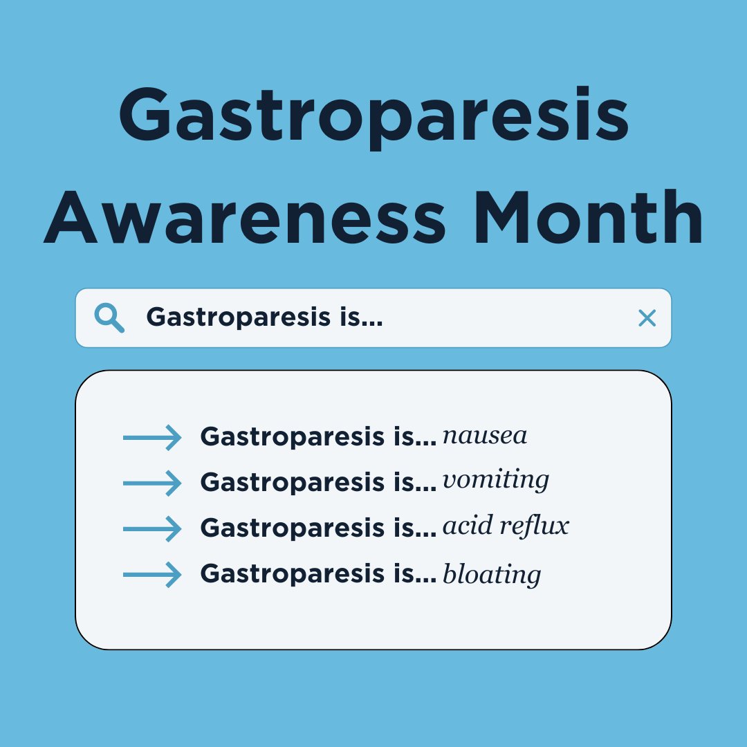 AmerGastroAssn's tweet photo. August is #GastroparesisAwarenessMonth! Gastroparesis slows stomach emptying, often due to muscle or nerve issues. We have resources to help patients understand #LivingWithGP — learn more & share to raise awareness! https://t.co/DkKMd6oAPX #Gastroparesis #GItwitter #medtwitter https://t.co/DliNdddu1R