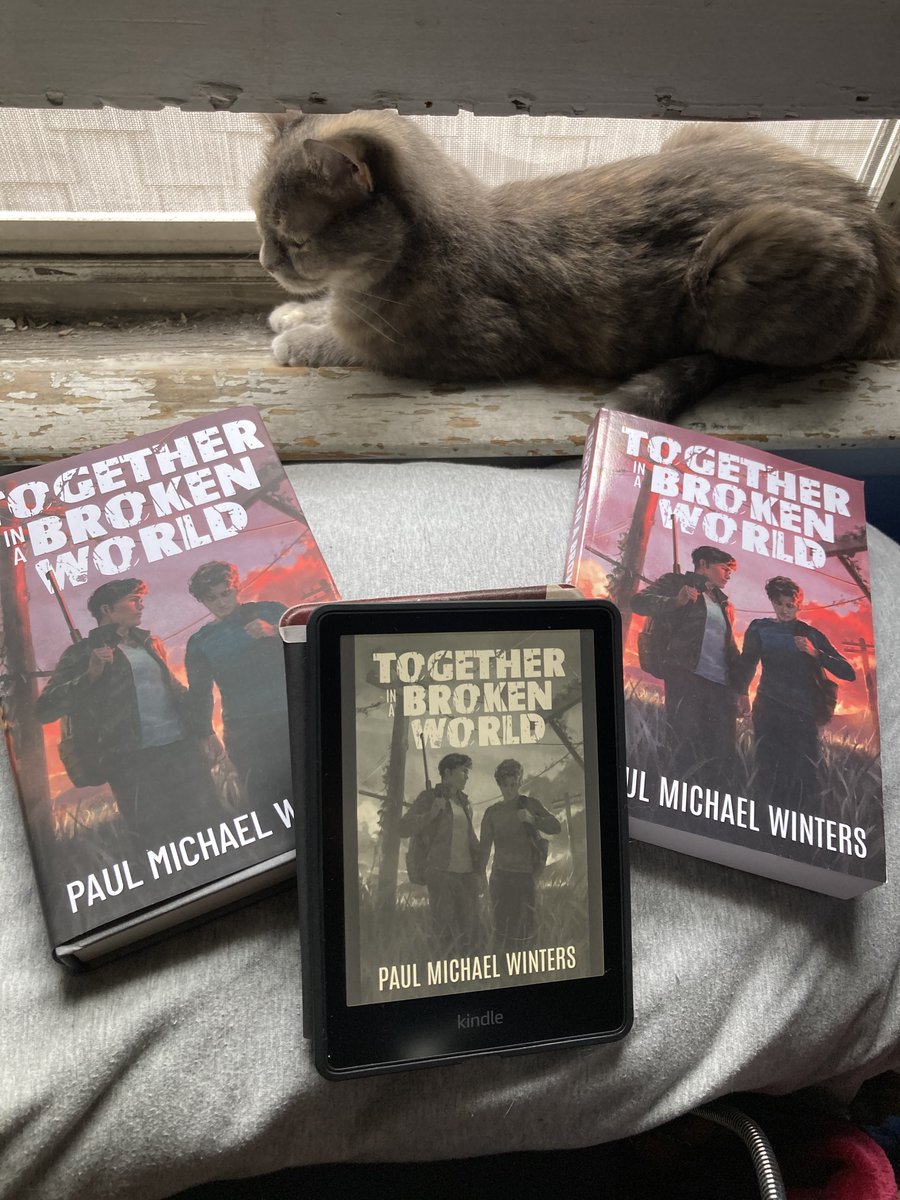 PCalkosz's tweet photo. I got the Kindle to read on the train, the paperback to read in bed, and the hardback for that cool wraparound cover. Too bad I don’t enjoy listening to audiobooks or I’d have a full set!

@pmwintersauthor #togetherinabrokenworld #lgbtq #lgbtqbooks #lgbtqromance #mlm #mlmromance #newbooks #bookworm #dystopianromance #dystopianbooks #bookrecommendations #romancebooks #romancereader #mmromancebooks #mmromanceauthor #mmromancereads #gaybooks #gay #WritingCommunity #AuthorsOfTwitter