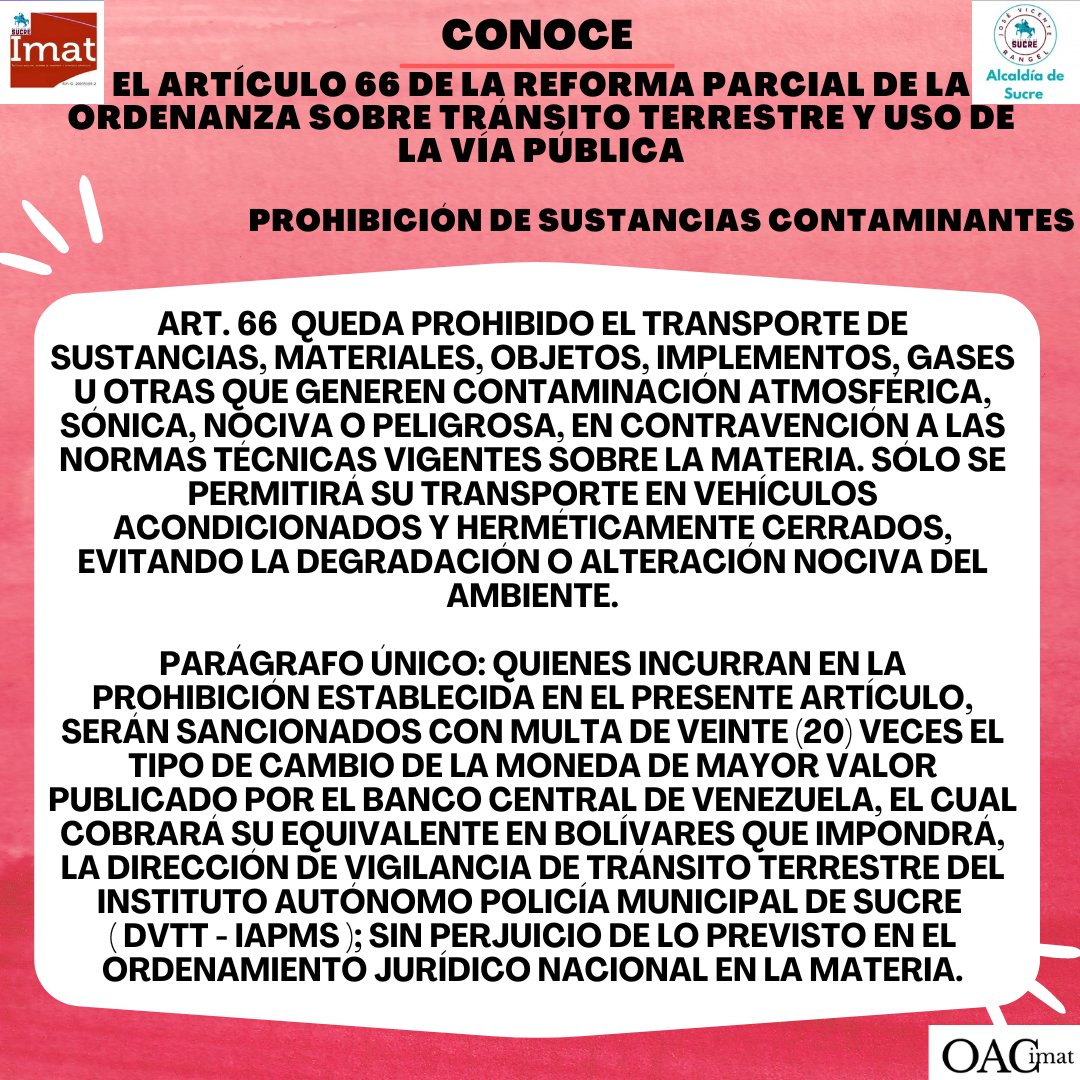 Continuamos con la difusión de la Reforma Parcial de la Ordenanza sobre Tránsito Terrestres y uso de la vía pública del Municipio Sucre del Estado Bolivariano de Miranda
<a href="/lAlcaldiasucre/">AlcaldíaSucre</a>
#ImatSucreTrabajandoPorSuMunicipio