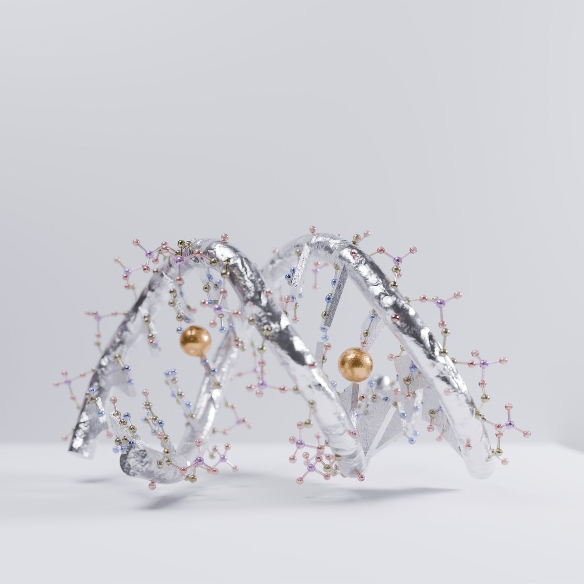 Today's render stays with the #Olympic2024 theme and is featuring precious metals: a RNA duplex containing C-Au-C base pair.

Structure: pdb 7EDU
Rendered with <a href="/Blender/">Blender 🔶</a>

#sciart #gold