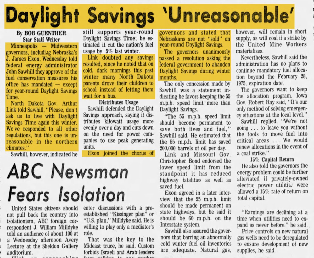 SaveStandard's tweet photo. #OnThisDay in 1974, Midwestern governors urged the federal government to repeal permanent Daylight Saving Time before its unnaturally cold, dark winter mornings could return. #DitchDST #OTD #History https://t.co/vCV01qseic https://t.co/05kJzYrAFI