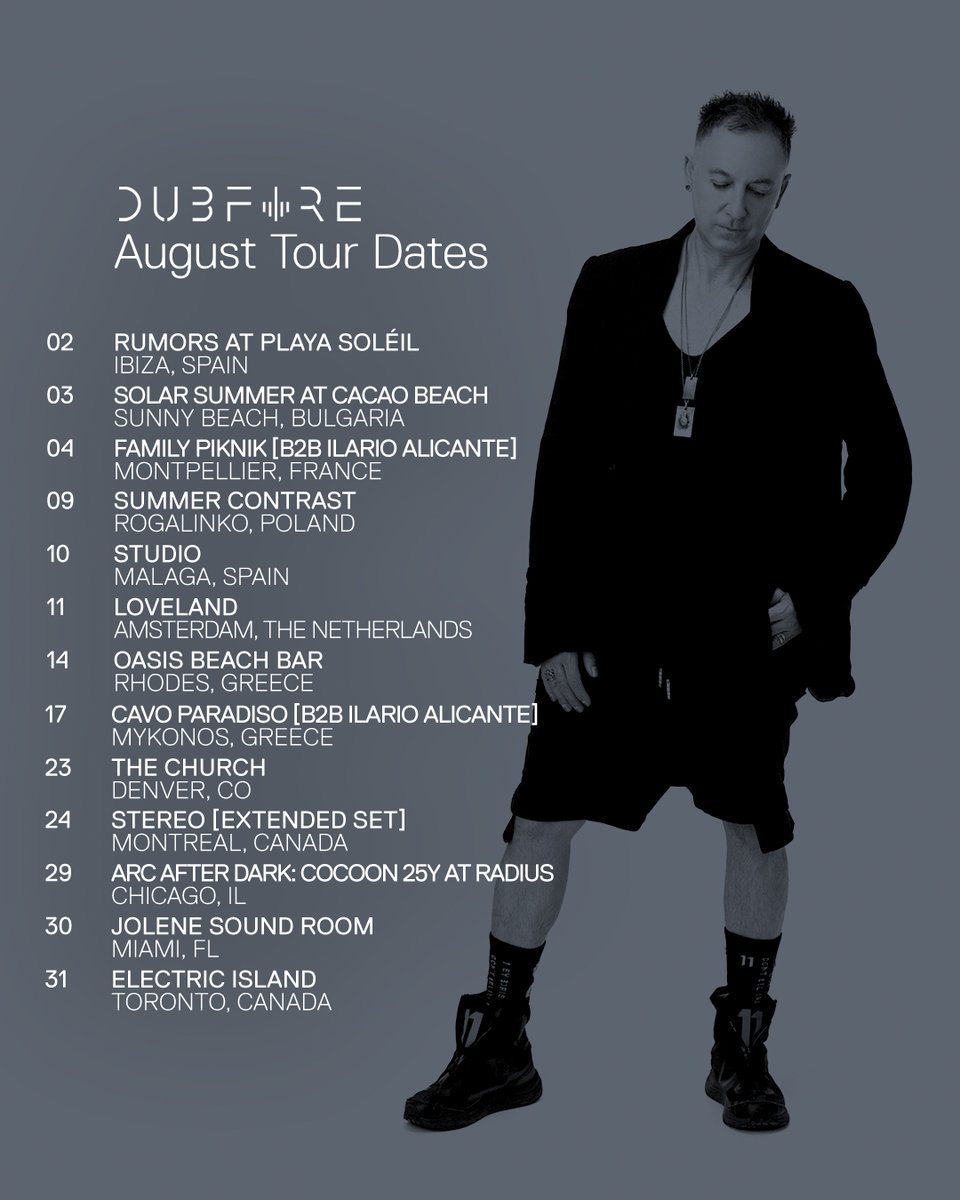 Dubfire (@dubfire) on Twitter photo Summer madness begins…catch me if you can 😉💪🏻
🇪🇸🇧🇬🇫🇷🇵🇱🇳🇱🇬🇷🇺🇸🇨🇦
<a href="/ilarioalicante/">Ilario Alicante</a>
<a href="/cacaobeachclub/">Cacao Beach Club</a> <a href="/FamilyPiknik/">FAMILY PIKNIK</a> <a href="/LovelandNL/">Loveland</a> <a href="/Cavo_Paradiso/">Cavo Paradiso Club Mykonos</a> <a href="/ChurchNightClub/">The Church Nightclub</a> <a href="/StereoMtl/">Stereo Montreal</a>
<a href="/jolenesoundroom/">Jolene Sound Room Downtown Miami</a> Summer madness begins…catch me if you can 😉💪🏻
🇪🇸🇧🇬🇫🇷🇵🇱🇳🇱🇬🇷🇺🇸🇨🇦
<a href="/ilarioalicante/">Ilario Alicante</a>
<a href="/cacaobeachclub/">Cacao Beach Club</a> <a href="/FamilyPiknik/">FAMILY PIKNIK</a> <a href="/LovelandNL/">Loveland</a> <a href="/Cavo_Paradiso/">Cavo Paradiso Club Mykonos</a> <a href="/ChurchNightClub/">The Church Nightclub</a> <a href="/StereoMtl/">Stereo Montreal</a>
<a href="/jolenesoundroom/">Jolene Sound Room Downtown Miami</a>