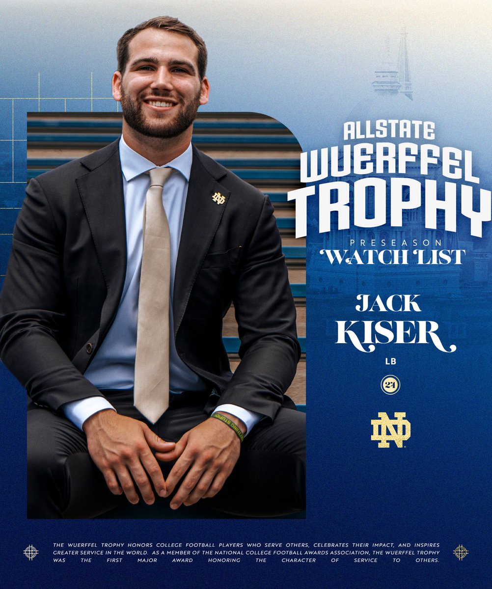 Notre Dame Football (@ndfootball) on Twitter photo A force for good in our community
๐๐ฐ๐ญ๐ญ๐ฆ๐จ๐ฆ ๐๐ฐ๐ฐ๐ต๐ฃ๐ข๐ญ๐ญ'๐ด ๐๐ณ๐ฆ๐ฎ๐ช๐ฆ๐ณ ๐๐ธ๐ข๐ณ๐ฅ ๐ง๐ฐ๐ณ ๐๐ฐ๐ฎ๐ฎ๐ถ๐ฏ๐ช๐ต๐บ ๐๐ฆ๐ณ๐ท๐ช๐ค๐ฆ
Jack Kiser has been named to the Wuerffel Trophy Watch List
#GoIrishโ๏ธ A force for good in our community
๐๐ฐ๐ญ๐ญ๐ฆ๐จ๐ฆ ๐๐ฐ๐ฐ๐ต๐ฃ๐ข๐ญ๐ญ'๐ด ๐๐ณ๐ฆ๐ฎ๐ช๐ฆ๐ณ ๐๐ธ๐ข๐ณ๐ฅ ๐ง๐ฐ๐ณ ๐๐ฐ๐ฎ๐ฎ๐ถ๐ฏ๐ช๐ต๐บ ๐๐ฆ๐ณ๐ท๐ช๐ค๐ฆ
Jack Kiser has been named to the Wuerffel Trophy Watch List
#GoIrishโ๏ธ