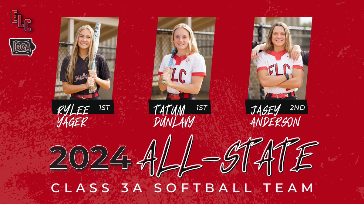 ELC (@proud2belc) on Twitter photo We are thrilled to announce that three of our <a href="/ELCSBALL/">ELC Softball</a> stars were selected for the IGCA Class 3A All-State Softball Team!
๐ฅ Rylee Yager - 1st Team
๐ฅ Tatum Dunlavy - 1st Team
๐ฅ Jasey Anderson - 2nd Team
These accolades are a credit to your dedication & hard work. Congrats! We are thrilled to announce that three of our <a href="/ELCSBALL/">ELC Softball</a> stars were selected for the IGCA Class 3A All-State Softball Team!
๐ฅ Rylee Yager - 1st Team
๐ฅ Tatum Dunlavy - 1st Team
๐ฅ Jasey Anderson - 2nd Team
These accolades are a credit to your dedication & hard work. Congrats!