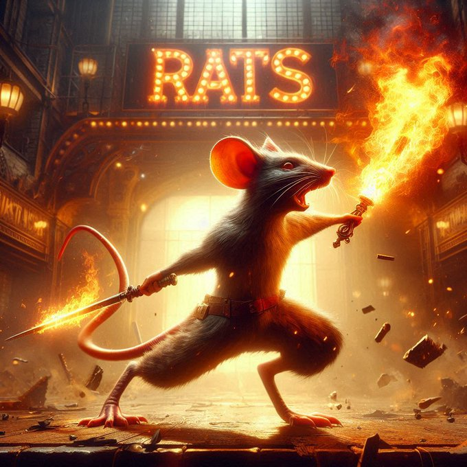 RatsSolCoin's tweet photo. A brave little $RATS, gun in hand, fighting on, both hero and enemy. 🐭🔥🏢 https://t.co/nm39AuF1ez