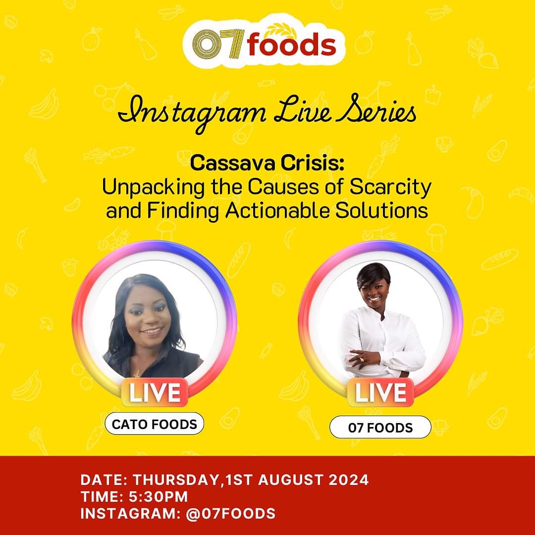 Cato Foods (@catofoodsng) on Twitter photo Curious about the high cost of Cassava products? join us at Cato Foods ' Instagram live today at 5:30 pm (instagram.com/catofoods) and let's discuss actionable solutions to this challenge together. It's an opportunity to learn
#Cassava <a href="/VisserLola/">Visser-Mabogunje Lola</a> #catofoods Curious about the high cost of Cassava products? join us at Cato Foods ' Instagram live today at 5:30 pm (instagram.com/catofoods) and let's discuss actionable solutions to this challenge together. It's an opportunity to learn
#Cassava <a href="/VisserLola/">Visser-Mabogunje Lola</a> #catofoods
