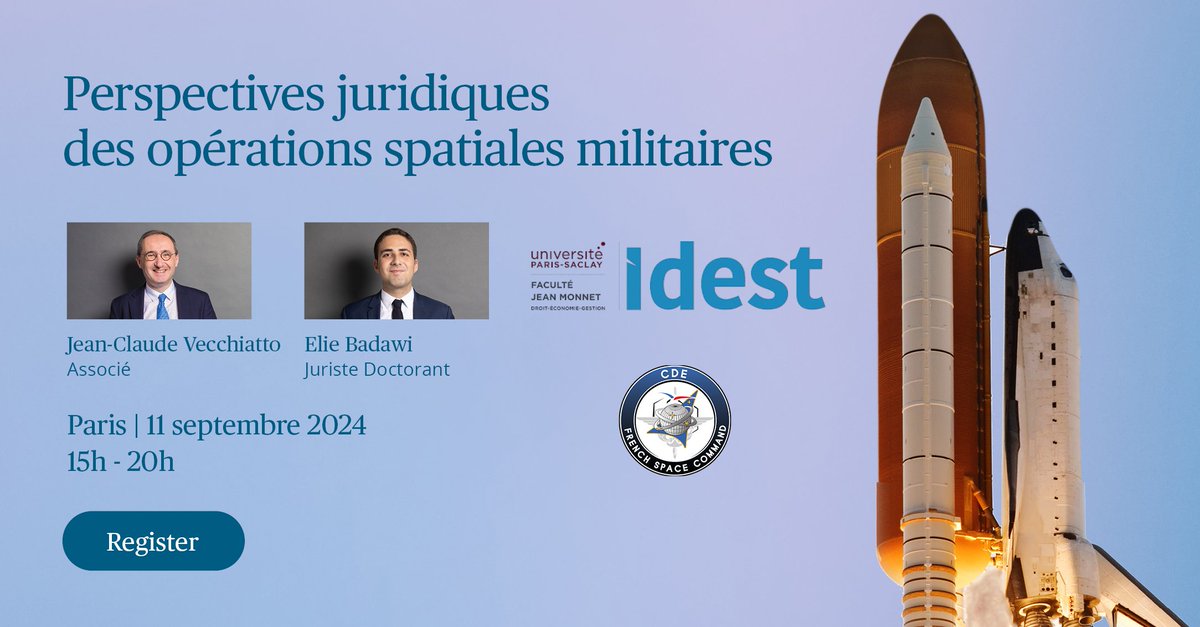 SAVE THE DATE | Perspectives juridiques des opérations spatiales militaires - Mercredi 11 septembre 2024 🚀
Colloque organisé avec l'Idest - Institut du droit de l'espace et des télécommunications et avec le soutien du Commandement de l'Espace twobirds.com/fr/events/fran…