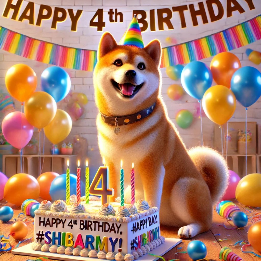We’ve turned 4! 🎉 From humble beginnings, we've soared 150 MILLION PERCENT! 🚀 Our #ShibArmy is UNSTOPPABLE with 3.8 MILLION+ strong! 💪 

We've built a thriving ecosystem with #ShibSwap, #Shibarium,multiple tokens, NFTs, and a metaverse on the horizon!  

Bringing Ryoshi's