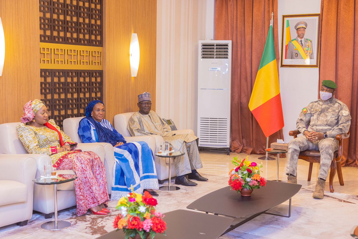 PresidenceMali's tweet image. Le Président de la Transition, le Col @GoitaAssimi, a reçu en audience, ce jeudi à Koulouba, une délégation des Ministres en charge de la Promotion de la Femme des pays membres de l’Alliance des États du Sahel (AES) et de la Guinée Conakry.