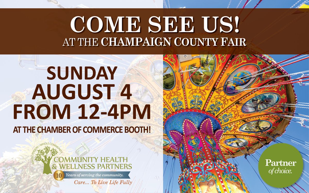 We will be at the Champaign County Fair - Chamber Booth!  Learn about safety, protective equipment, and healthy eating.  Saturday, August 4 from 12-4PM.