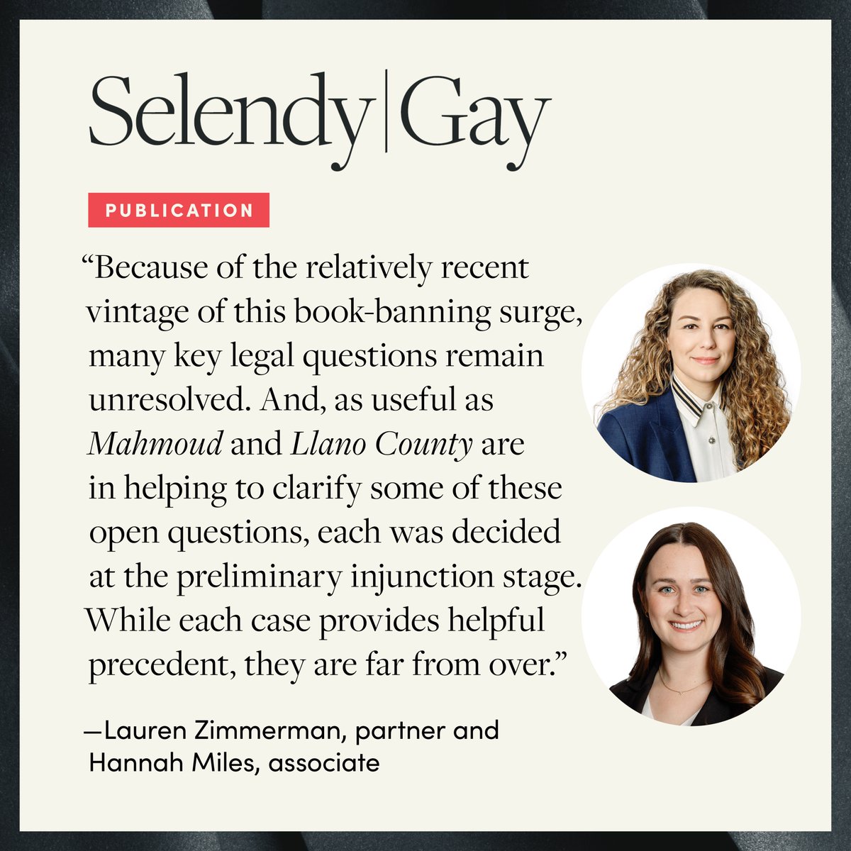 We recently authored an article discussing recent appellate decisions on book censorship from two federal Courts of Appeals, which have critically examined the justifications of would-be censors and found them lacking. selendygay.com/news/publicati…