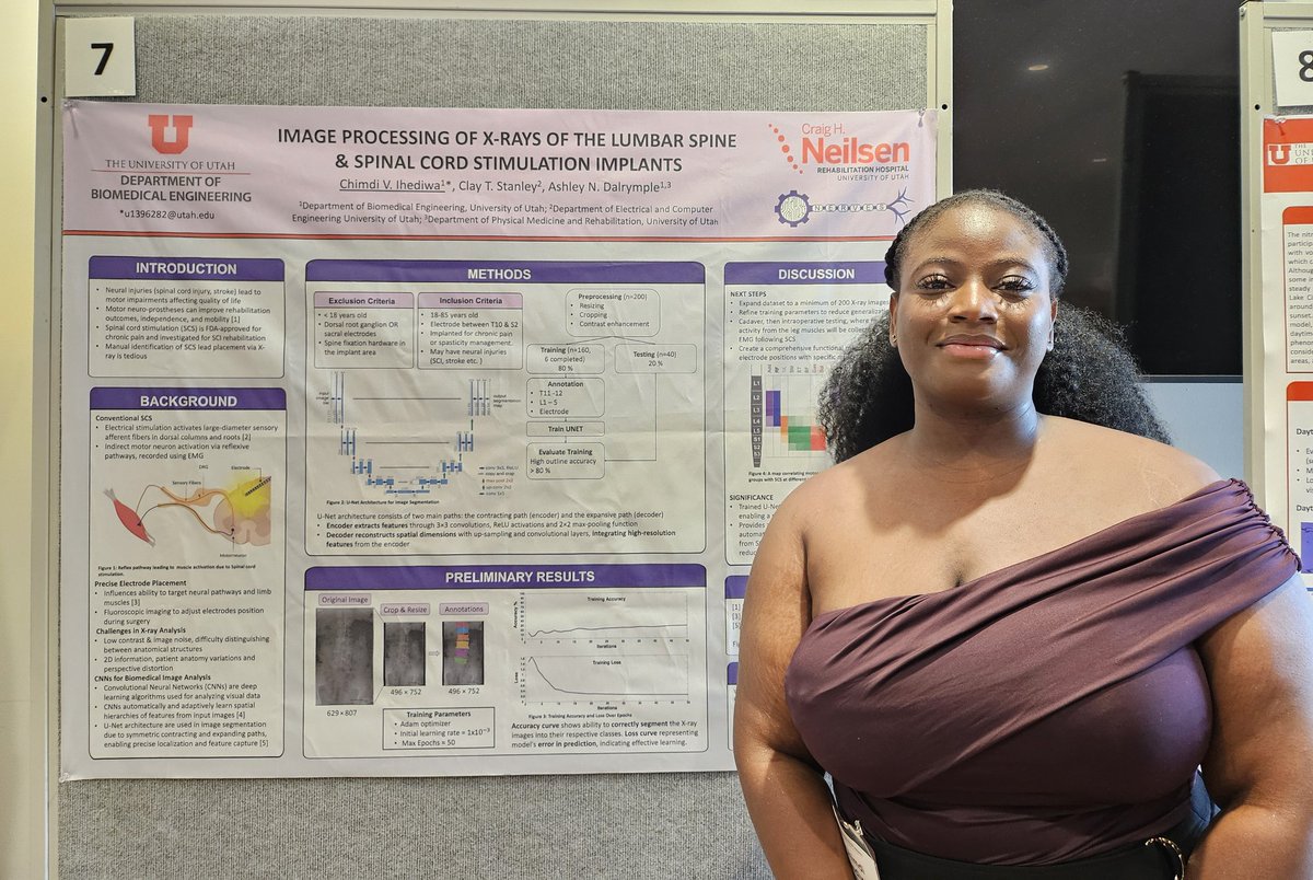 NERVES_Lab's tweet image. NERVES Lab member Chimdi Ihediwa is presenting her work at the Undergraduate Research Symposium today! She&apos;s working to develop a method to automatically detect spinal vertebrae and SCS electrodes from fluoroscopy images 🩻

Funded by UROP
@UtahBME