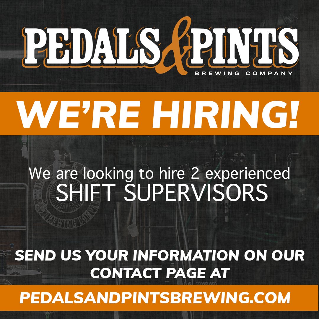 PintsPedals's tweet photo. Come join the Pedals team! We are hiring for not one, but TWO Shift Supervisors. Ideal candidates will have previous experience in the service industry. Just head to the contact page on our website and send us your details! https://t.co/B2YAiN6QSb