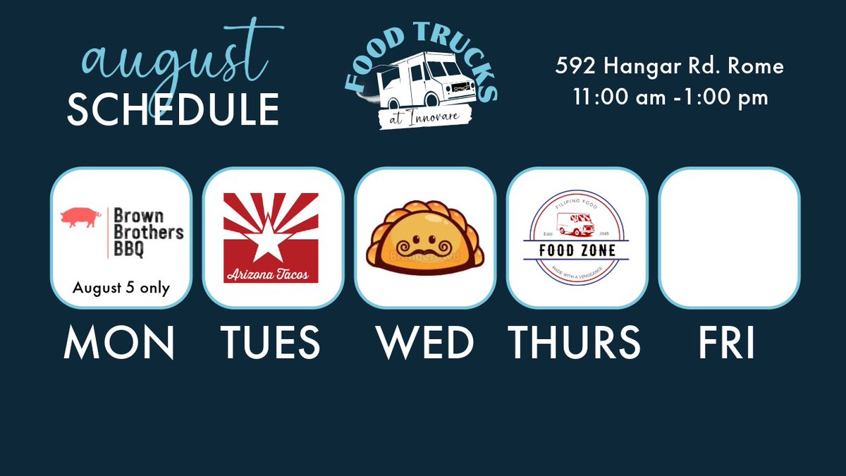 🍴🚚 August Food Truck Schedule 🚚🍴

As our summer season winds down, here's the food truck schedule for August!

Have recommendations for next year? Tag your favorite food truck below! ⬇️🍔🍦