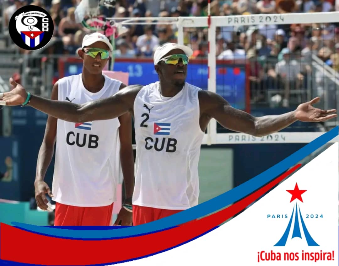 cdr_cuba's tweet photo. Cubanos lideran grupo D en el Voleibol de playa con triunfo de 2-0 sobre Marruecos. Jorge Luis Alayo y Noslen Díaz son la sensación de la Isla en los Juegos Olímpicos de #Paris2024. 

#Cuba #CubaInspira #CDRCuba https://t.co/q0QhxBSZ1r