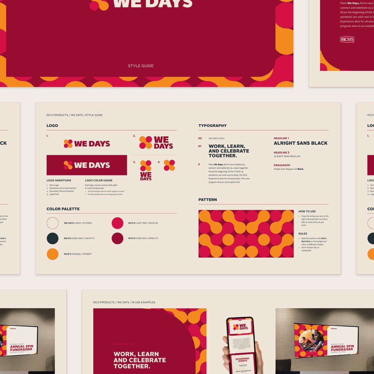 Rich Products / "We Days" Brand Kit
#design #graphicdesign #graphicdesigner #graphicdesigners #designstudio #designagency #brandidentity #visualidentity #logodesigner #logodesigns #logotype #logomaker #branding #brand #designer #designers #buffalo #buffalony #buffalonewyork