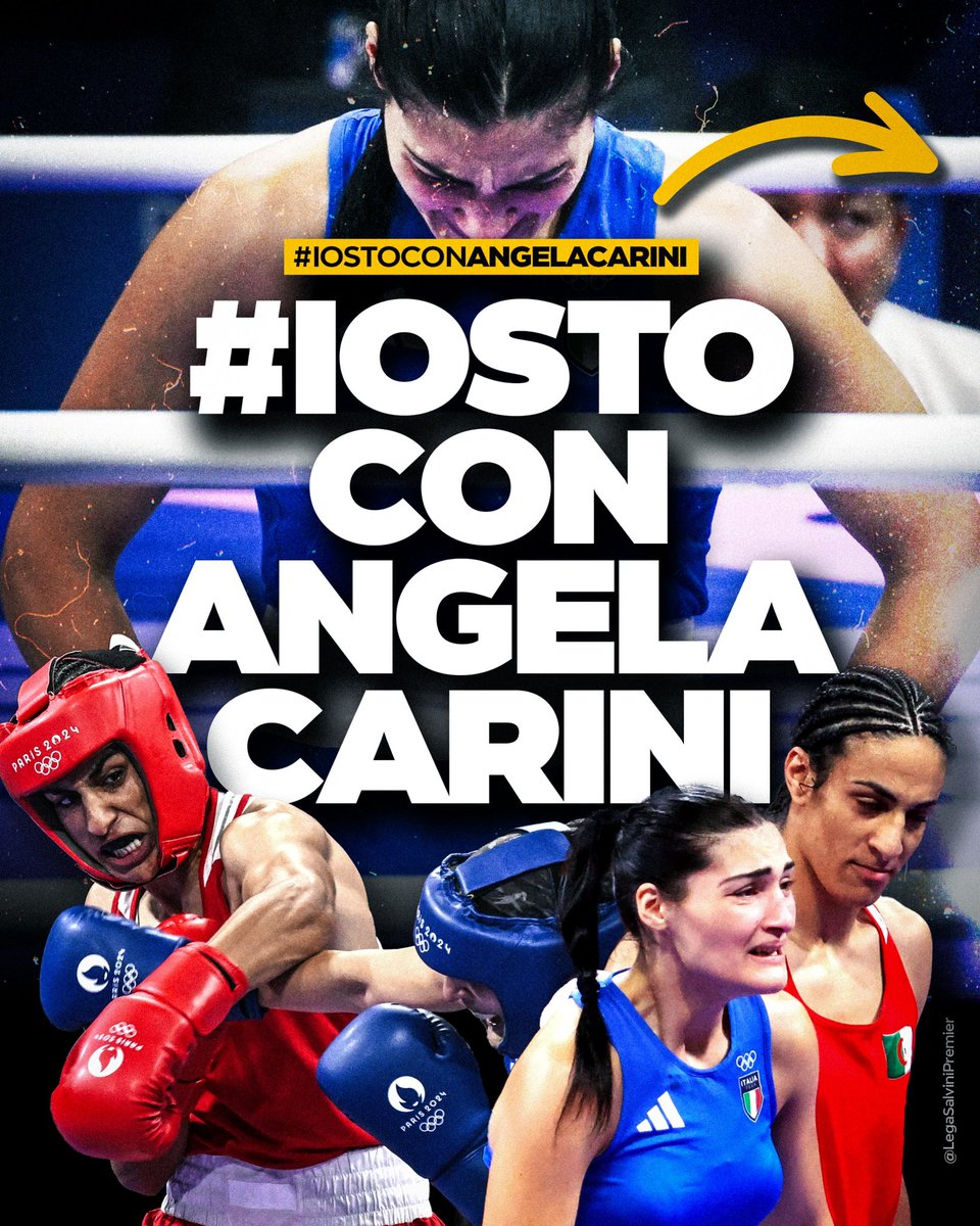 LegaSalvini's tweet photo. IO STO CON ANGELA CARINI

@elonmusk, @jk_rowling e @JMilei sono solo alcune delle persone che, in tutto il mondo, stanno sostenendo la nostra Angela Carini.

Il messaggio è chiaro: basta con le follie dell’ideologia woke!

La Lega sta con Angela, forza! 🇮🇹
#IStandWithAngelaCarini https://t.co/BBV4B0lrP5