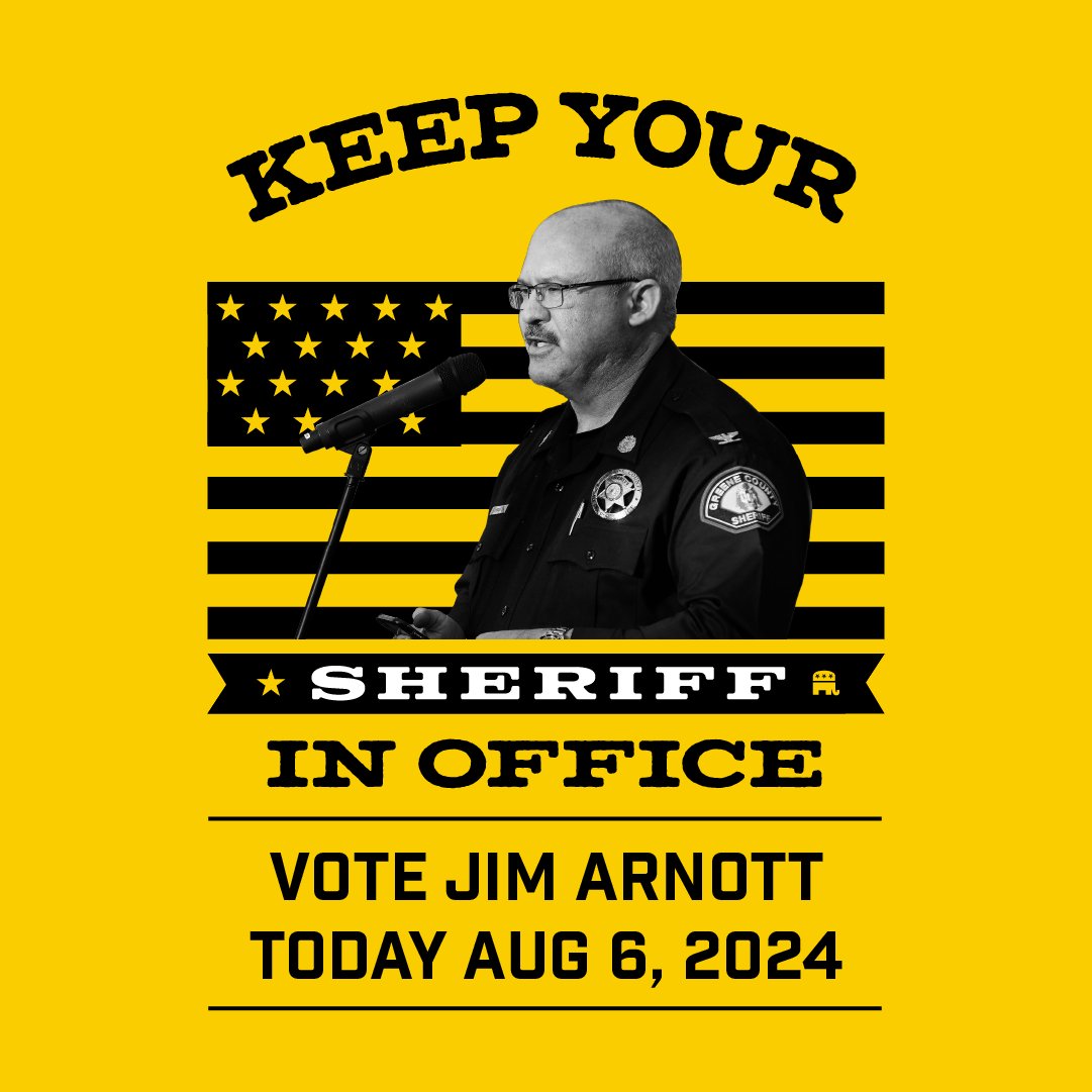 🚨Today is Voting Day!🚨

Re-elect Jim Arnott for Greene County Sheriff today! Make your voice heard at your local poll. Unsure where to go? 

Click the link below to find out: ⬇️
voteroutreach.sos.mo.gov/portal/

Paid for by Citizens for Jim Arnott, Jack L Merritt Treasurer.

#VoteArnott