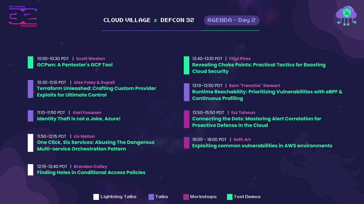 cloudvillage_dc's tweet photo. Here's our updated list of speakers! We were able to squeeze in a couple more talks to our @defcon 32 lineup!

Get ready for action-packed days of talks, workshops, and tool demos.

Don't miss out to mark your calendars! 📅 
More details at - https://t.co/T8ABCGEfxR

#DEFCON32 https://t.co/2gBzrCETYX