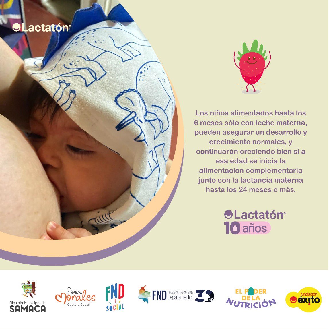 SoniaMorales_L's tweet photo. 🙌🏻🤱🏽Si alimentas hasta los 6 meses sólo con leche materna, se asegura un desarrollo y crecimiento normal, y se inicia la alimentación complementaria junto con la lactancia hasta los 24 meses o más. #Lactatón 💫🤱🏽🌿 @fundacion_Exito
@WcastiblancoG #Lactatón 
#samacá https://t.co/v0cfcPdba7