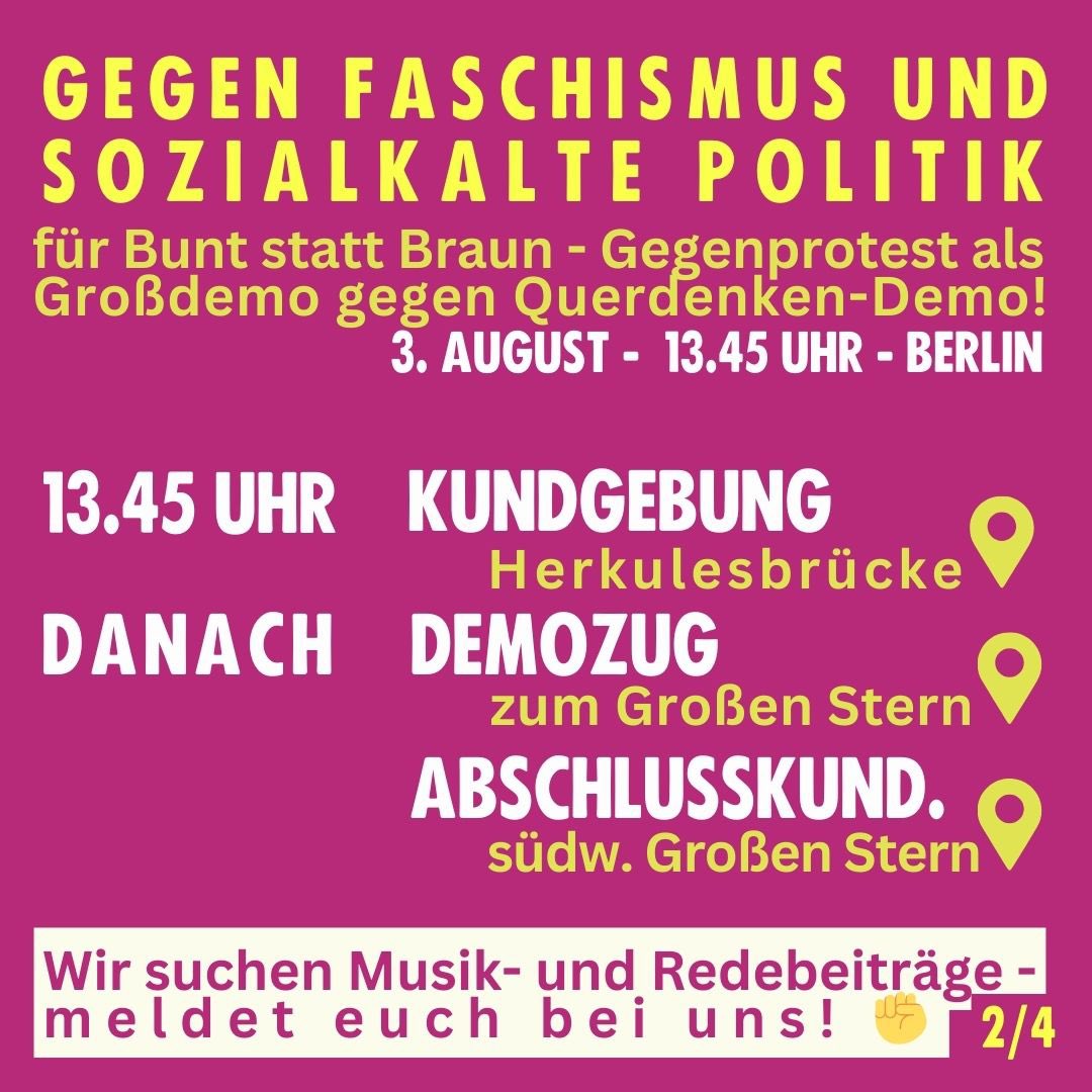 🔴Großdemo an #b0308 gegen #Querdenken und Rechts in #Berlin: Eure Unterstützung zählt! 📣

▶️In nur 2 Tagen ist es soweit! Kommt zur Demo gegen den Querdenken-Aufmarsch von Michael #Ballweg!

🔥Unsere Startkundgebung findet am Samstag ab 13:45 Uhr an der Herkulesbrücke statt!