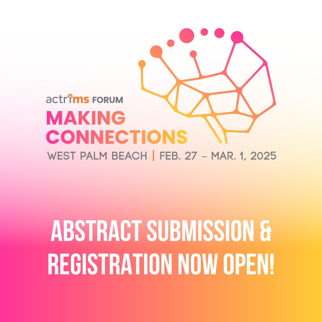 ACTRIMS's tweet photo. Registration and abstract submission for #ACTRIMSForum 2025 are NOW OPEN! Join us in sunny West Palm Beach, FL from February 27 - March 1, 2025, for our 10th annual Forum with the inspiring theme "Making Connections"! https://t.co/yoxqEbVa1b https://t.co/haRCFUFTza