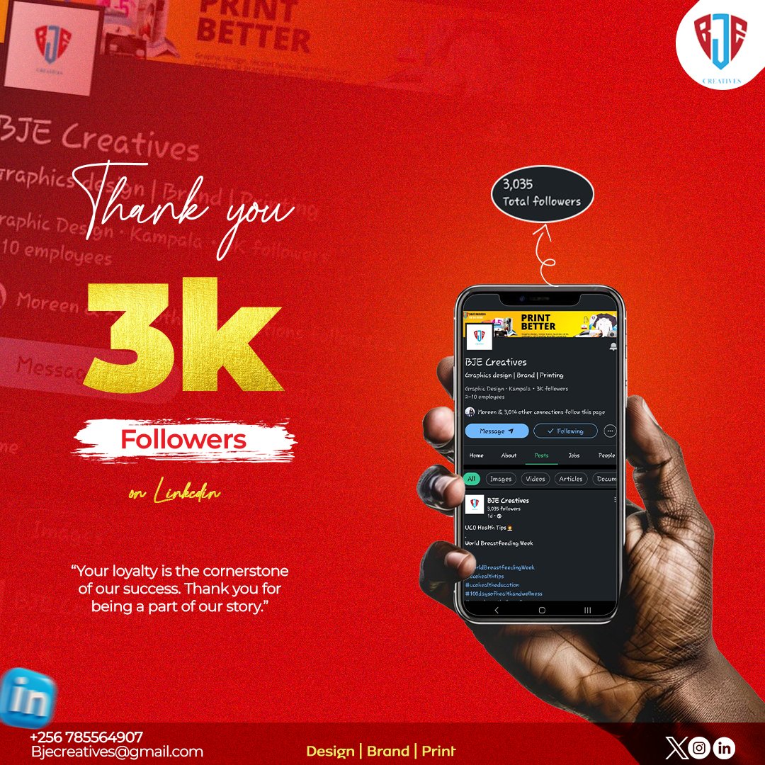 Over 3,000 followers on BJE Creatives page 😂 . Thank you. Follow us linkedin.com/company/bje-cr…