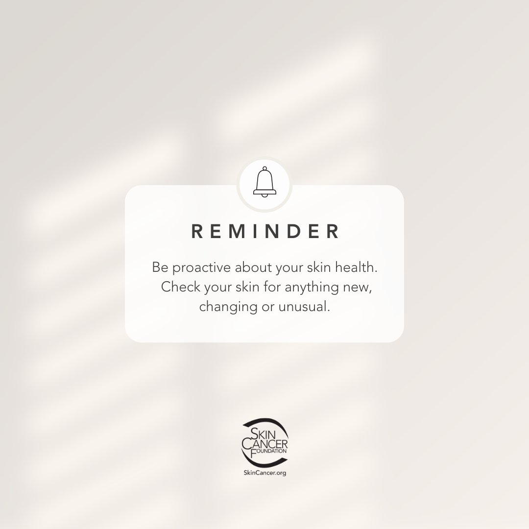 Hello August!  This is your monthly reminder to check your skin for anything new, changing or unusual. It's so important to be proactive about your skin health. Early detection can save your life. skincancer.org/early-detectio…

#SelfExam #EarlyDetection