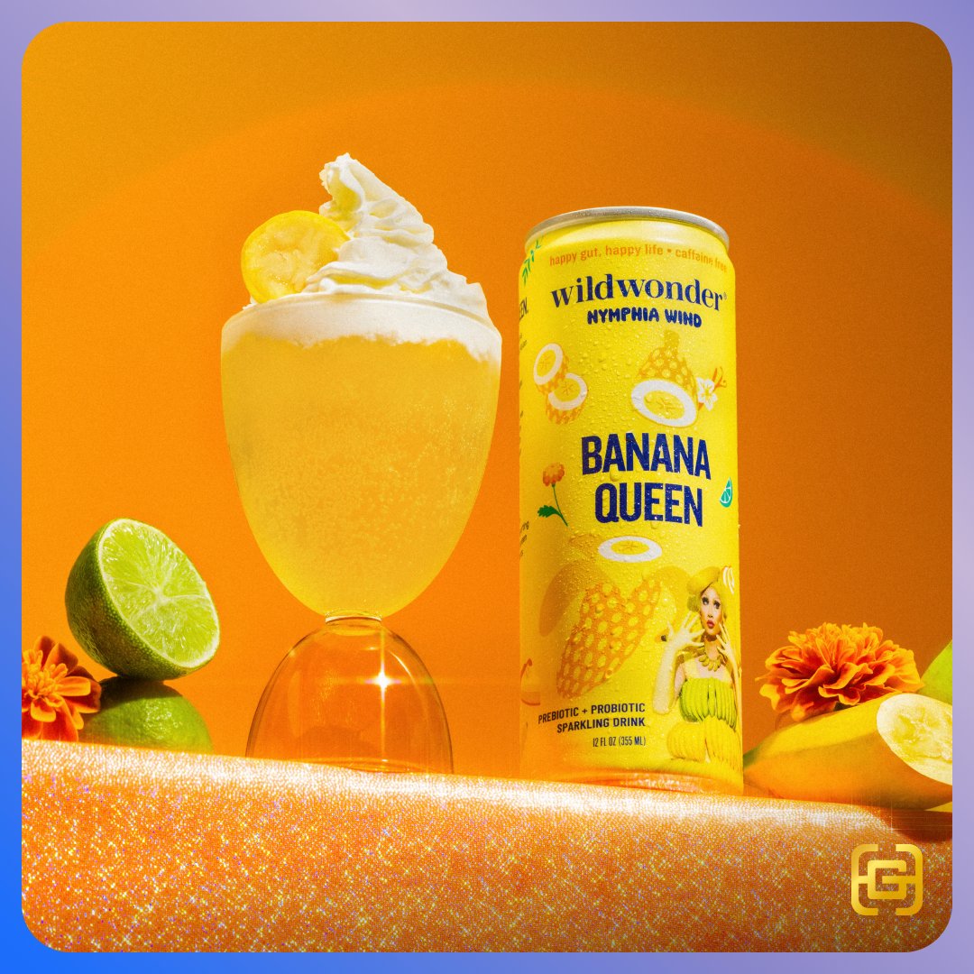 The collaboration, Banana Queen, combines the prebiotic and probiotic sparkling beverage with the drag star's whimsical personal brand, marked by plentiful bananas (symbols of prosperity, growth, and abundance in Asian culture) and her signature color.