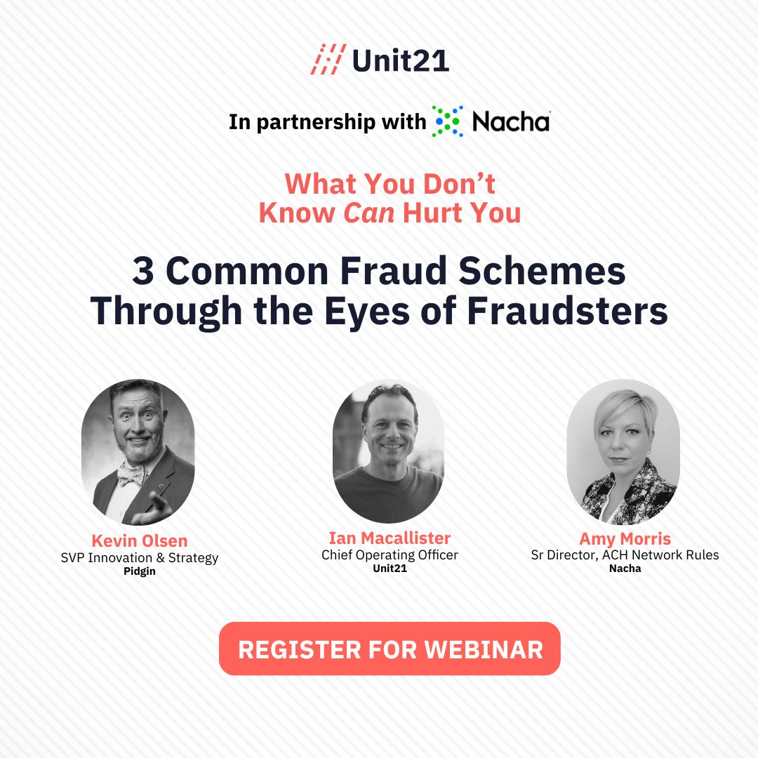 Join our webinar on 8/21 @ 10am PT where Kevin Olsen, Amy Morris, + Ian Macallister will discuss:

🌐 Common types of #fraud + research from encrypted social media + the Dark Web
🎯 Insights for productive #fraudprevention
💡 Updates on #Nacha Rules

hubs.li/Q02JMPRn0