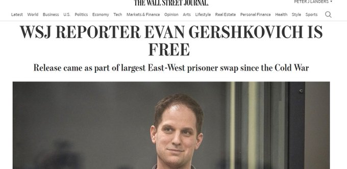 ellenbyron (@ellenbyron) on Twitter photo The homepage we've all been hoping for these 491 days. <a href="/WSJ/">The Wall Street Journal</a> #IStandWithEvan The homepage we've all been hoping for these 491 days. <a href="/WSJ/">The Wall Street Journal</a> #IStandWithEvan