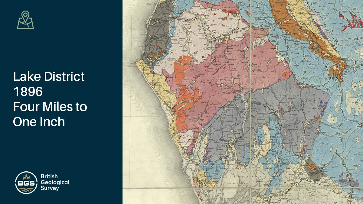 Two geological maps of the Lake District produced 86 years apart.

The 1896 map has been coloured by hand, using water colour paints; far more subdued to the brighter colours of the 1982 map, which also features the area's offshore geology.