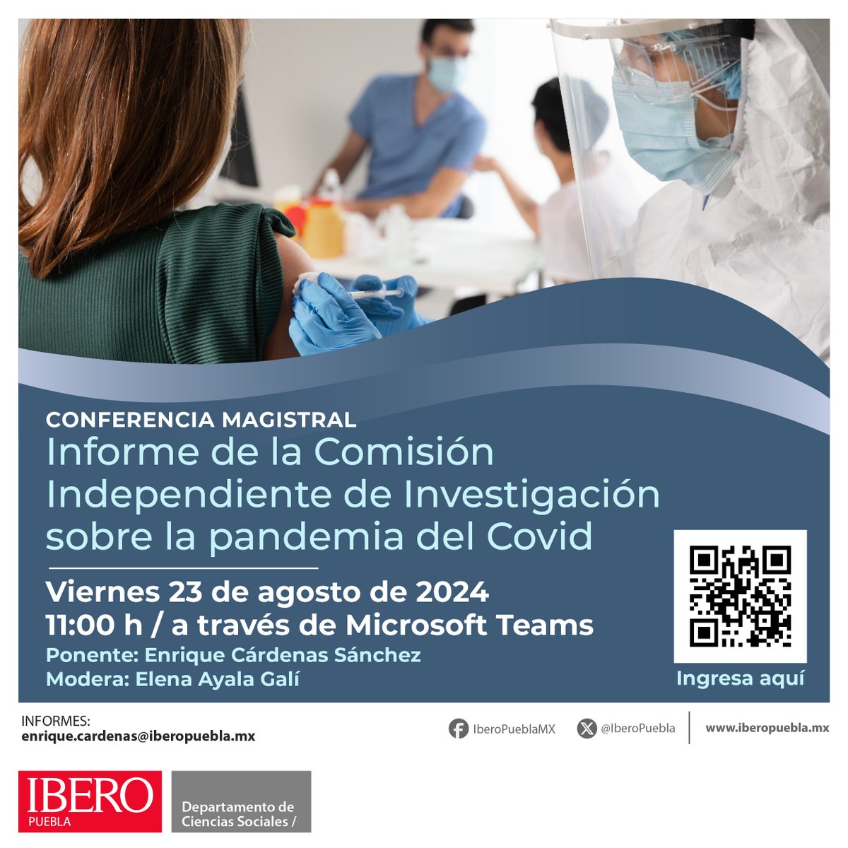 🗓️Nuestro Departamento de Ciencias Sociales te invita a la conferencia Informe de la Comisión Independiente de Investigación sobre la pandemia del Covid.

Viernes 23 de agosto / 11:00 h.
A través de: bit.ly/3WJFYNL