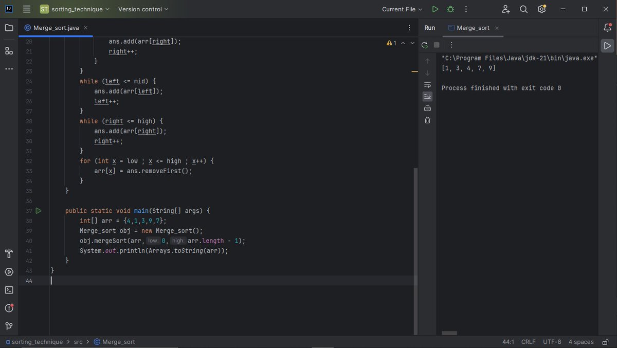 ronakyadav1325's tweet image. Day : 60 🤝🏻
Topic : Sorting technique 🧩
Description : Merge Sort 🗂️ 
#DSA #StriverA2ZDsa