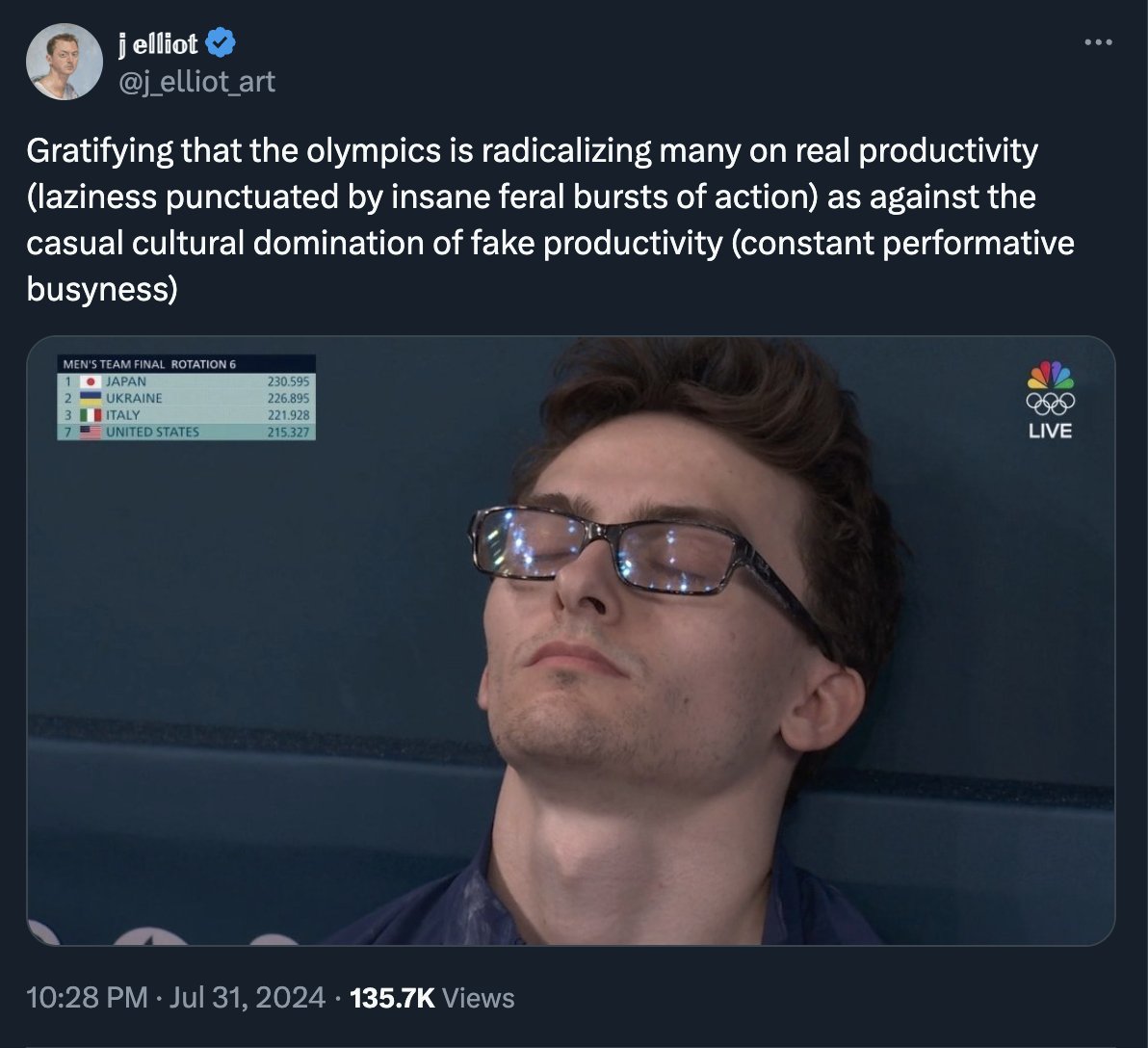 PaulSkallas's tweet image. The paradox of modern work culture
Real Work happens in bursts.
You are dormant for a while and then complete tasks in bursts. Then go back to being dormant.
however, there is an expectation you should be actually working the entire 8-10 hours straight or you are lazy