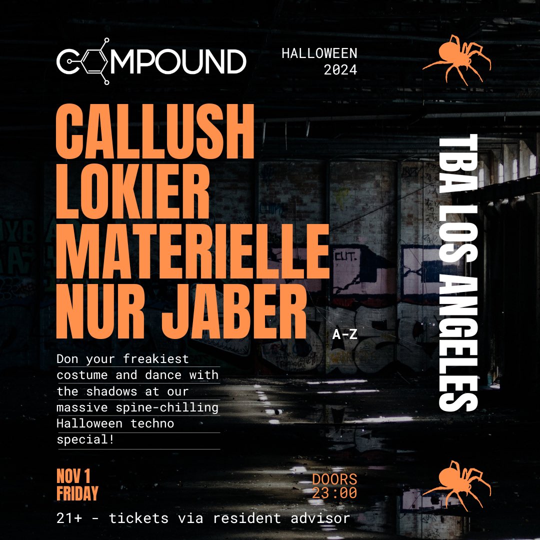 🕷️🎃 
HALLOWEEN 2024 + GIVEAWAY

On Nov 1st we join once more to celebrate the very ethos that has seen us come together, inviting CALLUSH, Lokier, Nur Jaber &amp; Materielle to orchestrate the dances!

Tickets @ 12pm PST: ra.co/events/1975423

Giveaway: instagram.com/p/C-Iom4DvTk5/…