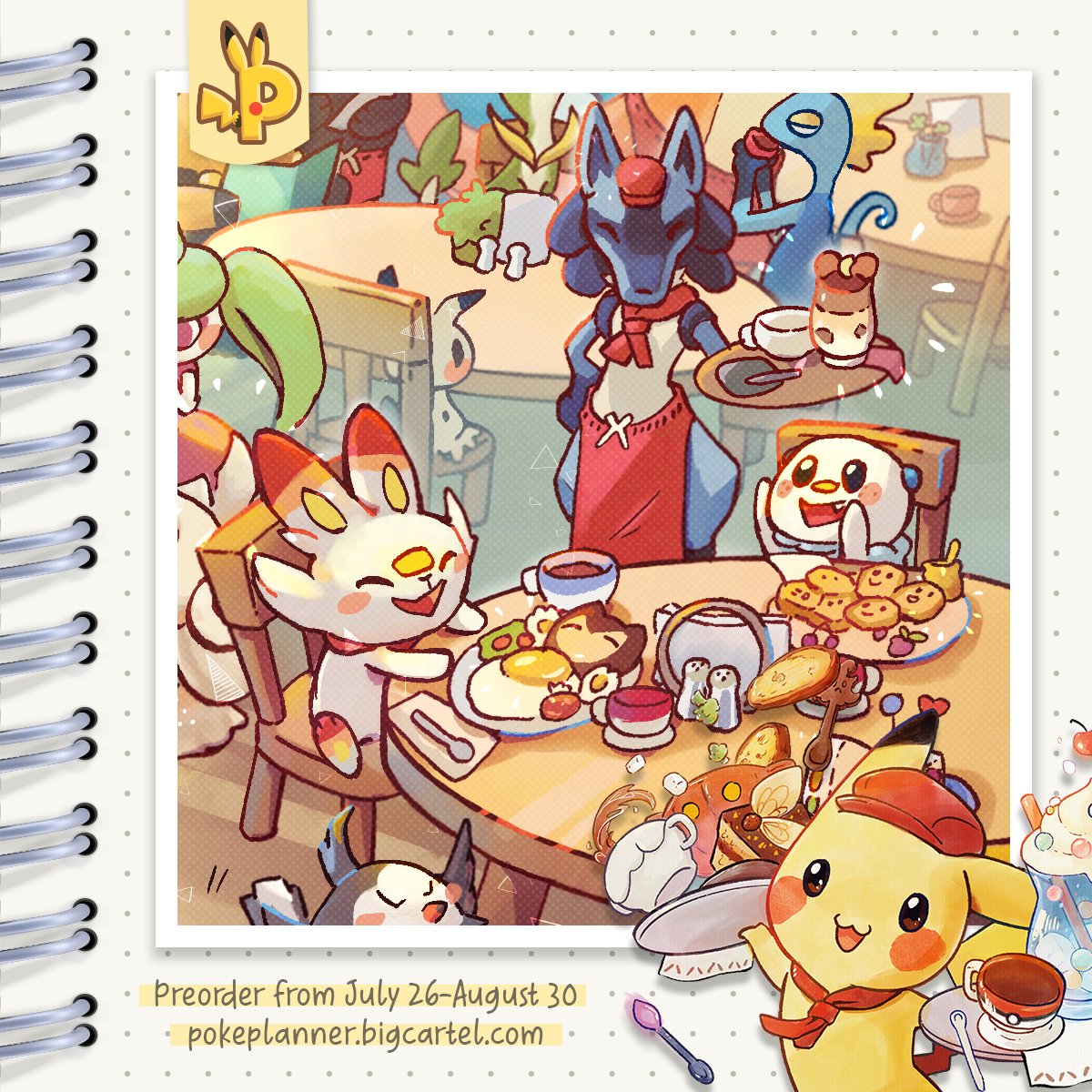 The twelfth month in our planner features Pokemon Cafe Remix. Here is a small preview of <a href="/KAISEI_INK/">Yuki M</a>'s illustration.

Preorders are open until Aug. 30th!
🍰 pokeplanner.bigcartel.com