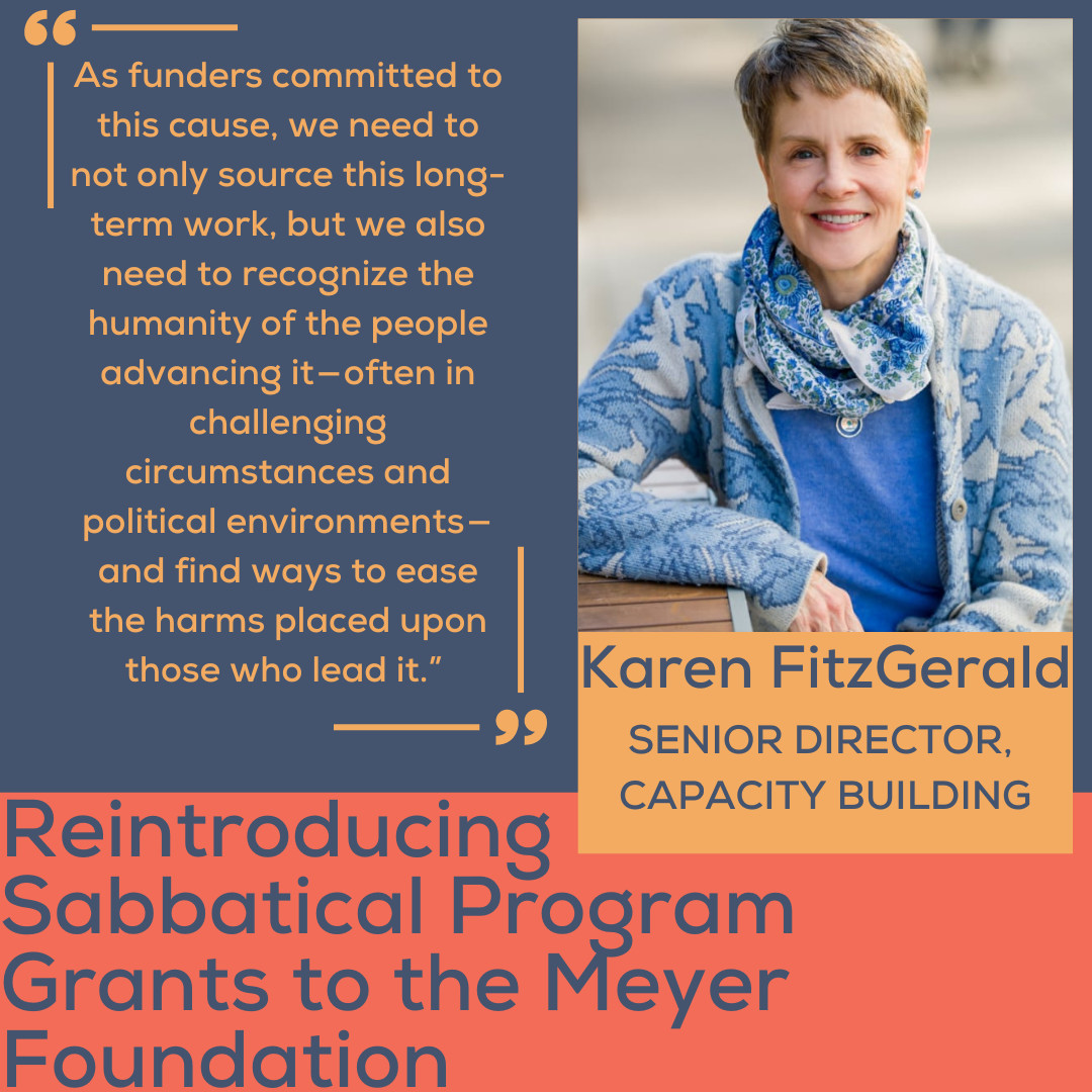 Our Senior Director of Capacity Building, Karen FitzGerald, published a blog post about our new sabbatical grant program, emphasizing our dedication to supporting the well-being of our grantee partner staff.

Check it out here: bit.ly/46shqMH