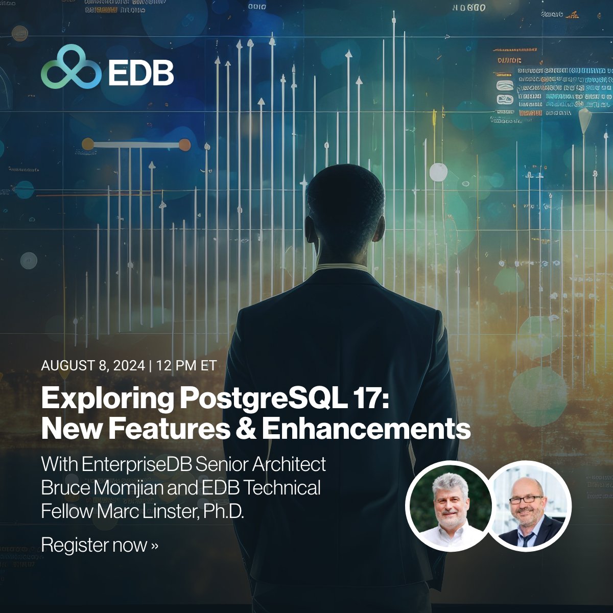 EDBPostgres's tweet image. Excited for #PostgreSQL17? We can't wait either. Join us for a webinar hosted by InformationWeek on Aug 8 at 12pm ET to explore the latest updates and enhancements & learn from EDB Postgres experts Bruce Momjian and Marc Linster. Register now ➡️ bit.ly/3Ys6mNm