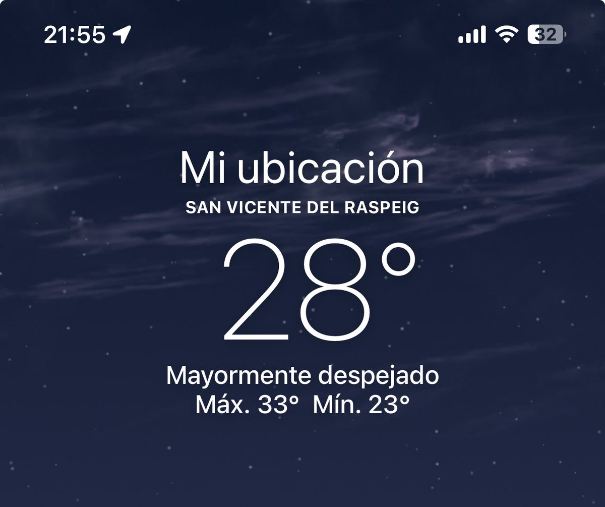 Las 21:55 de la noche y 28º.
La noche que nos espera va a ser muy calurosa.
Yo creo que, hay algo que no nos están contado de todo esto .. tanta dana, tanta ola de calor, ..
#oladecalor #verano #nochesdeverano #calor #temoeratura