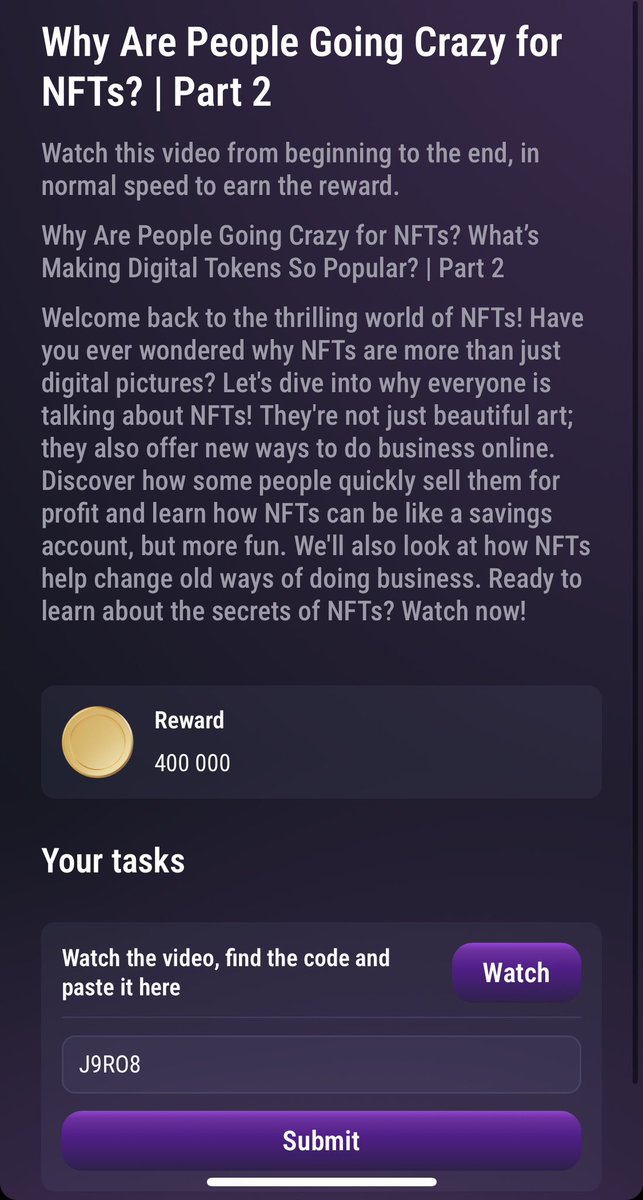 AltcoinSigma's tweet photo. 💥#TAPSWAP daily codes [2nd August]

Topic :
Why Are People Going Crazy for NFTs? | Part 2

Code: J9RO8

👉 Follow me for updates ✅ @AltcoinSigma 

#tapswap #Tapswapcode https://t.co/FKH3GWuAJ3
