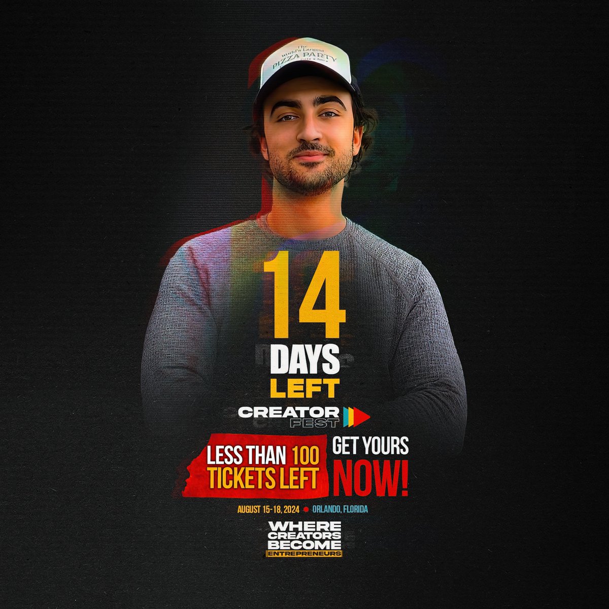creatorfestlive's tweet photo. 🚀 Only 14 days left until CreatorFest, happening August 15 - 18, 2024, in Orlando, Florida!

🔥 We're excited to have Tyler Blanchard joining us, a content creator who has dedicated the last four years to making impactful videos. https://t.co/ZyRc3Qbnhf
