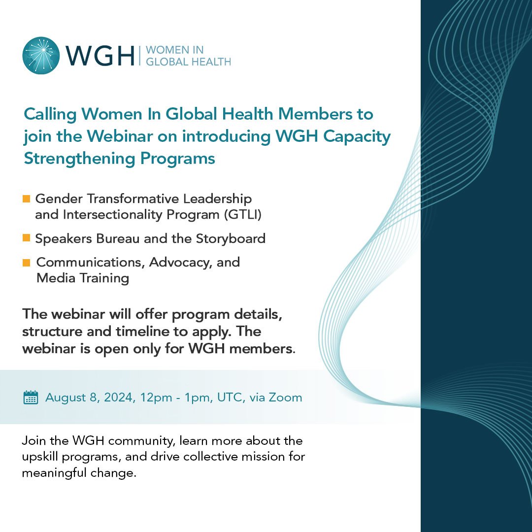 📢Save the date! Join the WGH webinar on upcoming capacity-strengthening programs on Gender Transformative Leadership, Speakers Bureau &amp; CAMS trainings.
🗓️ Aug. 8, 2024
⏰12 pm - 1 pm (UTC)
🌏The webinar is open for WGH members only.
Register via Zoom🔗
us02web.zoom.us/webinar/regist…